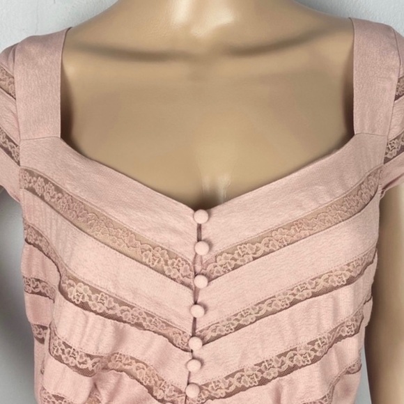 NEW FREE PEOPLE PINK LACE INSET MINI DRESS - Picture 4 of 10